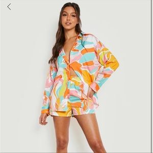 Boohoo Abstract Floral Print Knot Shirt and Shorts